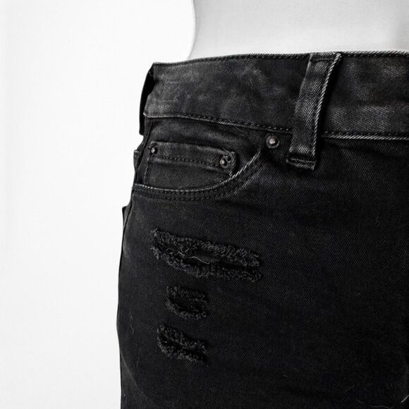 Black High Waisted Distressed Destroyed Ripped Knees Skinny Denim Jeans Size XS - Picture 7 of 7